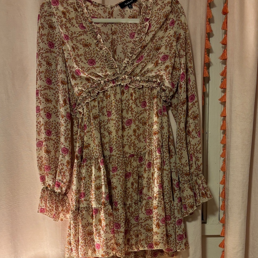 Aakaa Cream and Pink Floral Dress
